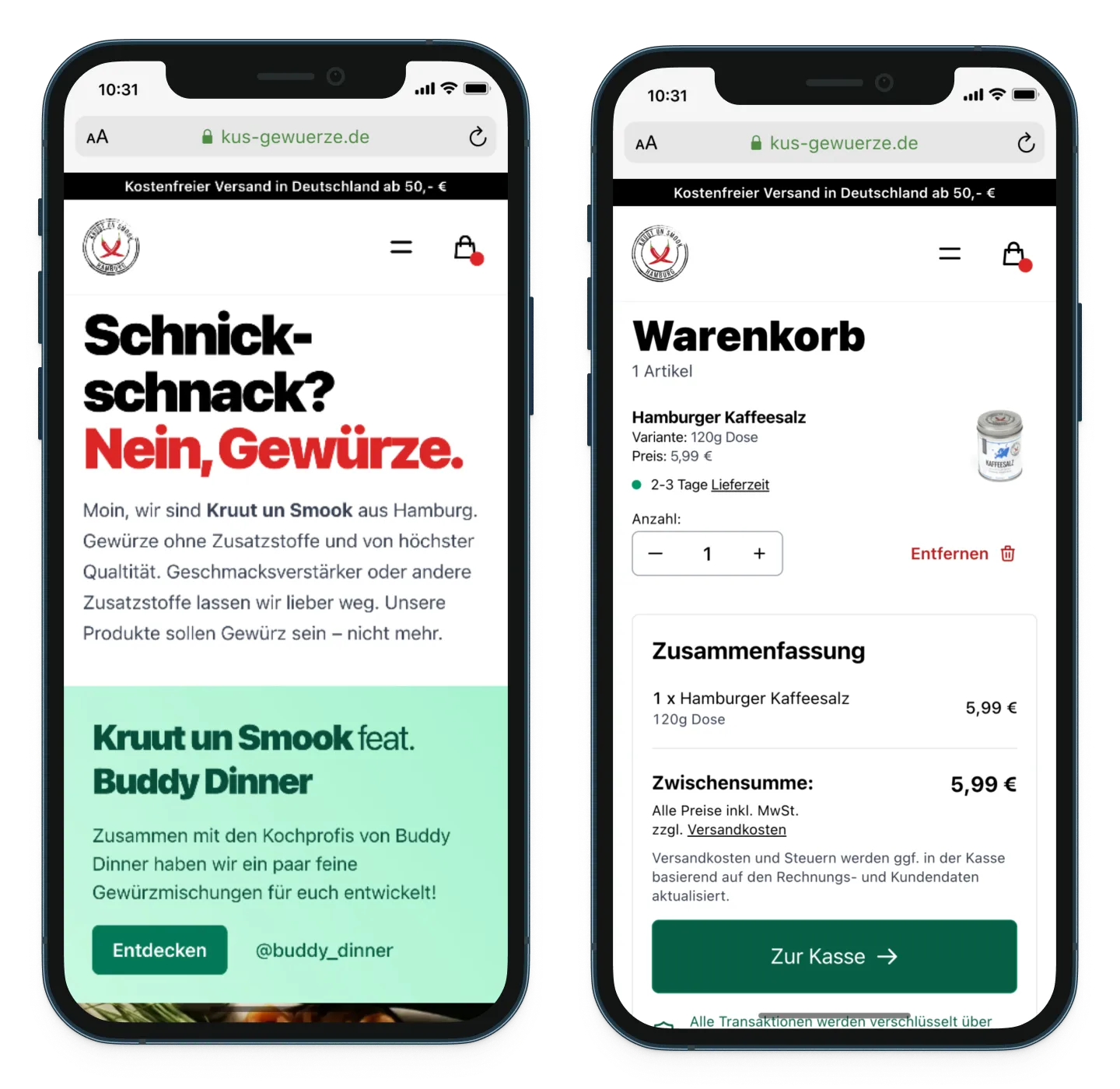 Mobile view of the website